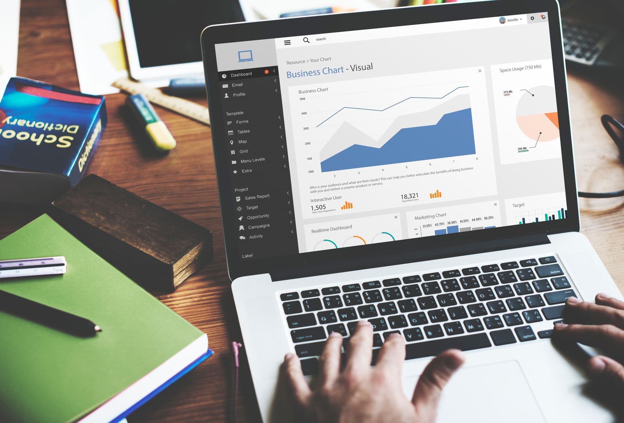 Laptop showing a marketing analytics dashboard with charts